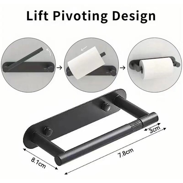 Toalettpappershållare, förvaringsstöd, hållbar, robust, enkel installation, tornrullstöd, väggstöd för, svart
