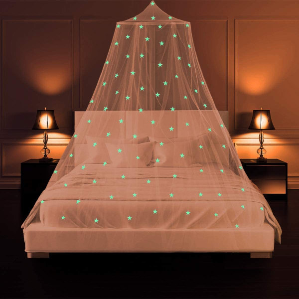 Bed Mosquito Net Bed Canopy Luminous Stars Bed Canopy Large Dome Mosquito Net Double Bed for No Punch , Princess Tent Baby Girl Child Adult, Single