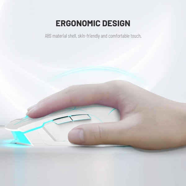 Trådlös spelmus, lätt tri-mode spelmus - 2.4G/BT5.0/USB-kabel, upp till 10K DPI, ergonomisk LED-bakgrundsbelyst spelmus med 8 programmerbara knappar