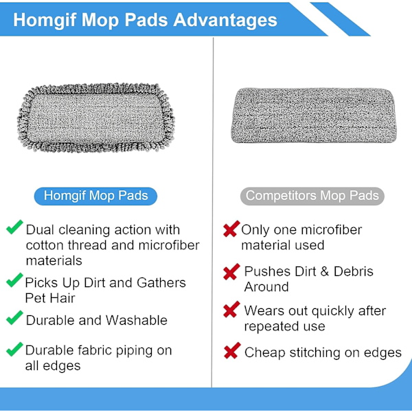 Mop-puter, sett med 3 mikrofibermopptrekk for alle gulvtyper, erstatningsmopptrekk 42 x 14 cm, egnet for alle spraymopper og utviklermopper, vask