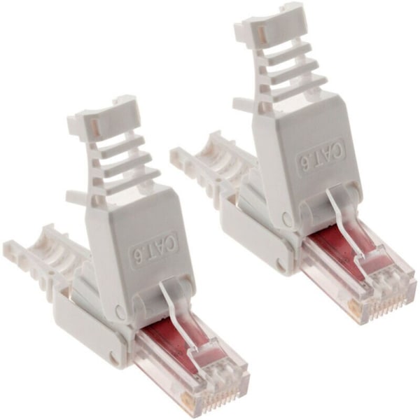 Set med 10 RJ45 CAT 6-kontakter, verktyg ingår ej, kristallkontakter utan tryck kategori 6