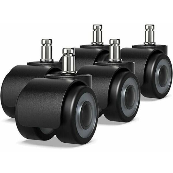 Set med 5 hjul för kontorsstol - 11 x 22 mm - Dubbelhjulsdesign - Repar inte golvet - Diameter: 50 mm