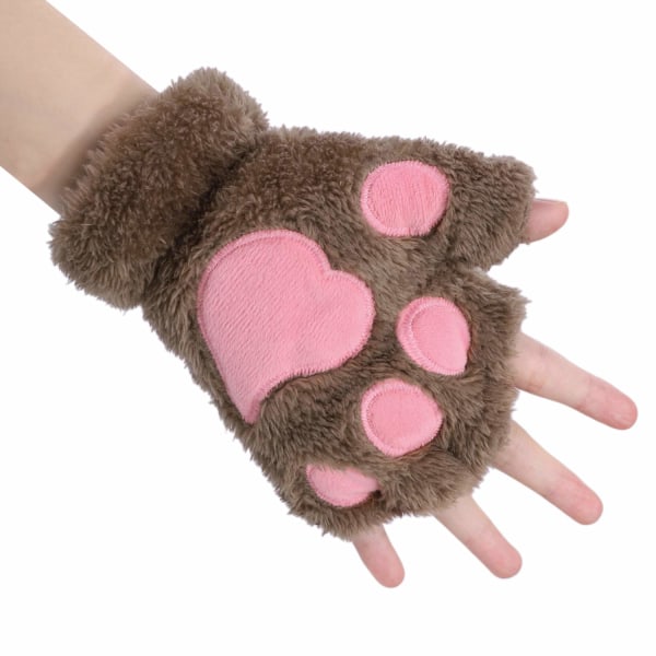 Khaki Bear Handsker Børn Kvinder Dyr Klo Handsker Piger Vinter Håndvarmere med Snor Søde Kat Klo Kostume Jul Hånd Ornamenter