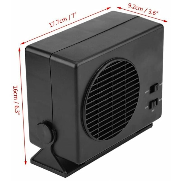 Bærbar elektrisk varmevifte - Keramisk oppvarming for biloppvarming, vindusvisker og avfukting 25A 300W 12V