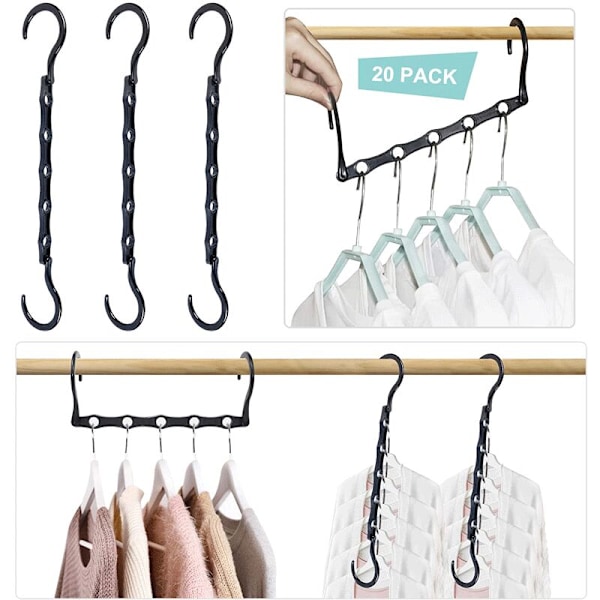 Pakke med 10 Magic Hangers Garderobehenger Organizer Klesoppbevaring Plassbesparende i Skap Svart