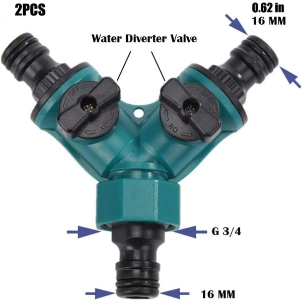 2-delad 2-vägs trädgårdsslangventil Snabbkoppling Trädgårdsslangdispenser 2-vägs vattenregulator Avstängningsventil Splitter 3/4\" 2-vägs krankoppling för trädgård