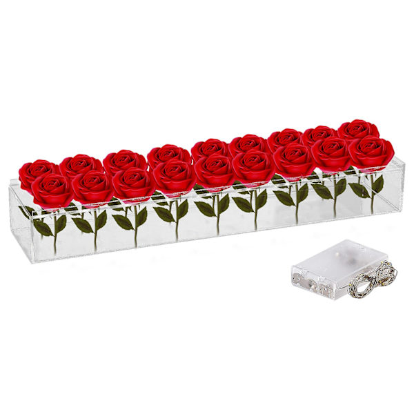 Transparent akrylvas med rektangulärt blomstercentrum för matbordet