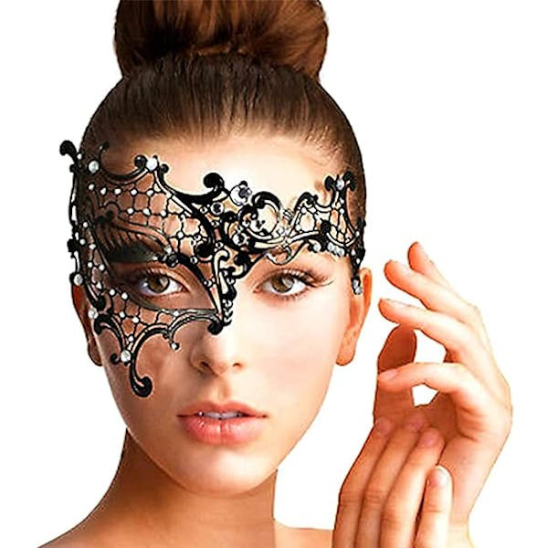 Bor sort - hvid Lady of Luck Metalmaske Smuk behagelig delikat montering ansigt kvindelig ulvemaske til fest karneval aften