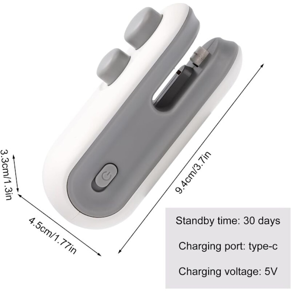 Mini poseforsegler, 2-i-1 poseforsegler og skjæremagnet for forseglingsmaskin under oppladbare vakuumlukkende håndvesker for matoppbevaringsposer (hvit)