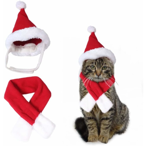 Söpö joulupukin hattu ja huivi Joulupuku, pukeutuminen lemmikkikoirille kissoille Muotiasusteet (M码)