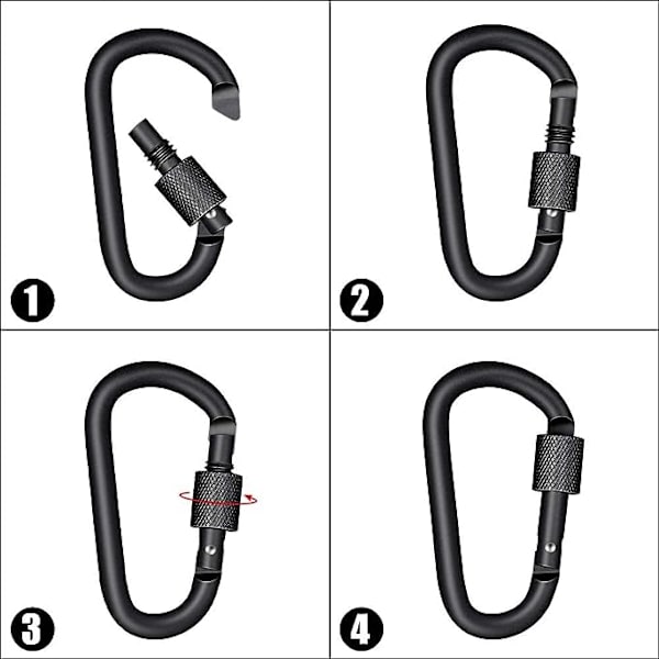 Sort,Pakke med 10 låsbare karabinhager i aluminium til camping, fiskeri, vandreture og nøglering