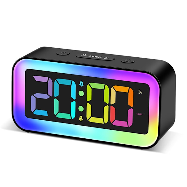 Digital väckarklocka, ljus barnväckarklocka med 7 färgers nattlampa, LED digitalklocka, tonårsmorgonväckarklocka, justerbar ljusstyrka,