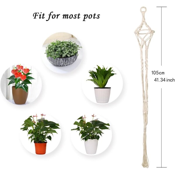 Makramee-amppeli, 4 kpl, köysiamppeli, roikkuva ruukku, sisä- ja ulkokäyttöön, puutarhakoriste (122 cm)