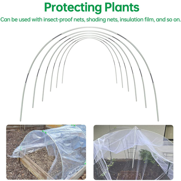 Garden Plant Tunnel Greenhouse Support Hoops Heavy Duty Plastic Arches with Connectors and Raised Bed Stakes