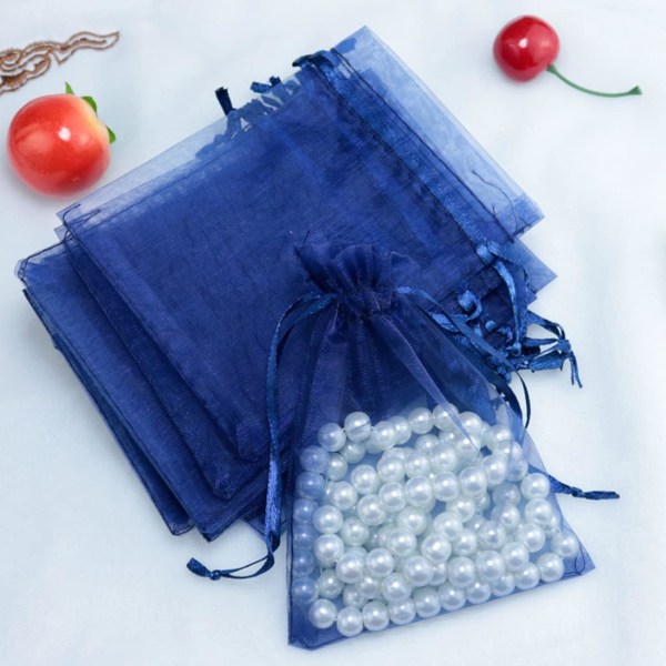 100 stk Organza gaveposer Bryllupsgaveposer, 90x120 mm/ 3,5 x 4,7 tommer Sheer Snøring Smykkeposer til Jul Ferie Bursdagsfest (N