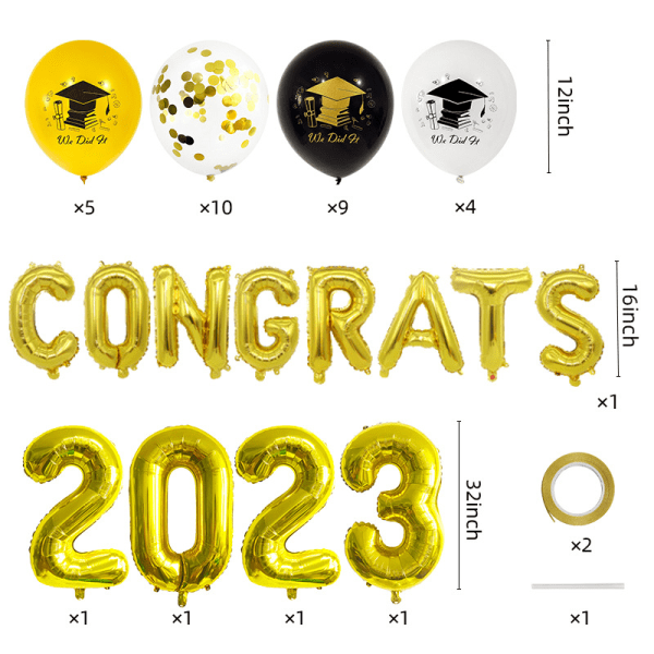 2023 afgangsballonsæt, 2023 festdekorationer, ABI 2023 folie