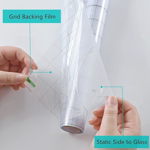 Personvern Vindusfilm Blomstrete Etset Vindusfilm Frosted Film for Personvern Glassrute Reposisjonerbar Blackout Film Uten Lim Anti-UV 44x200cm
