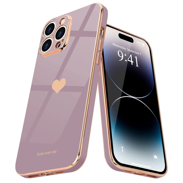 Härligt hjärtformat tunt, lyxigt phone case, anodiserat mjukt TPU Reptåligt stötsäkert case för iPhone 14 Pro Max, lila