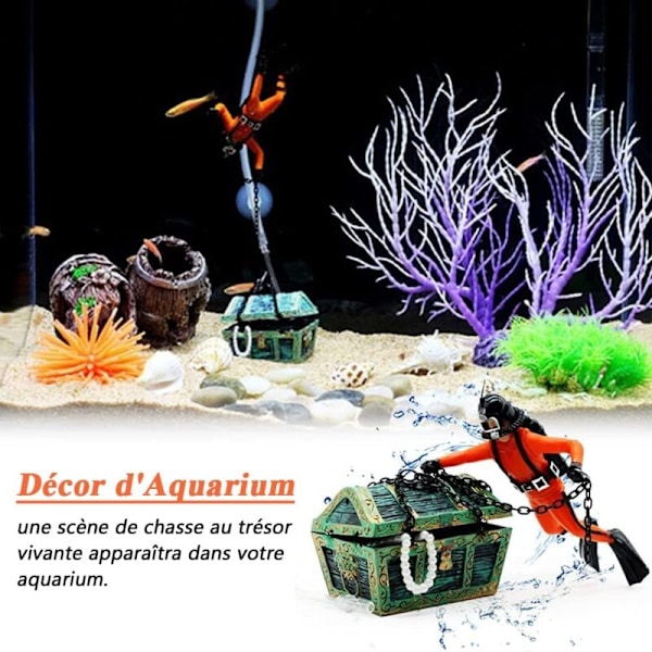 Akvariumdekorasjon Skattejeger, Mini Kreativt Akvariumpynt Flytende Undervanns Skattekiste Dykker Dekorativt Tilbehør for Akvarium og A