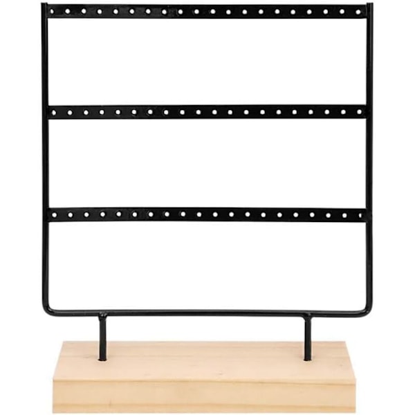Svart, 3 etasjer smykkeorganisator, øredobberdisplay i tre og metall, vintage smykkespyd, smykkeøredobber med smykkeskrin