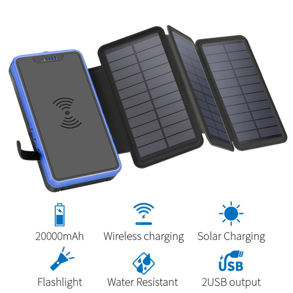 Solar Wireless Power Bank 20000mAh Kreativt lædermønster Foldi