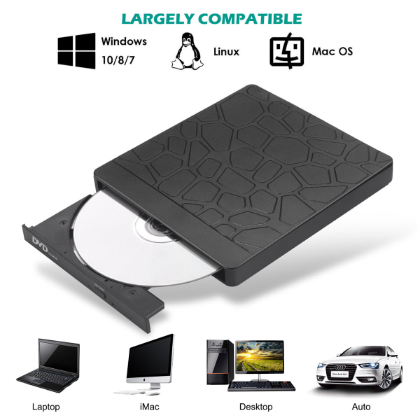 USB 3.0 USB 2.0/Type-c Ulkoinen CD/DVD-asema, Musta