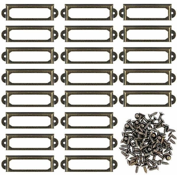 50 stk metallskiltholdere for møbelskuffer, skap, kort, navneskilt, rammer med skruer for skrivebord, bokhylle, bokhyller, hyller i bronse (S 59 x 17 mm)