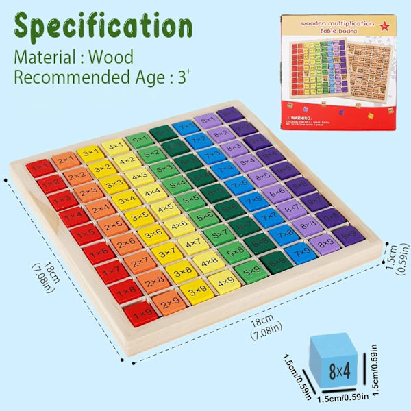 Multiplikationsspil, træ multiplikationsspil, multiplikationstavle, tal til børn