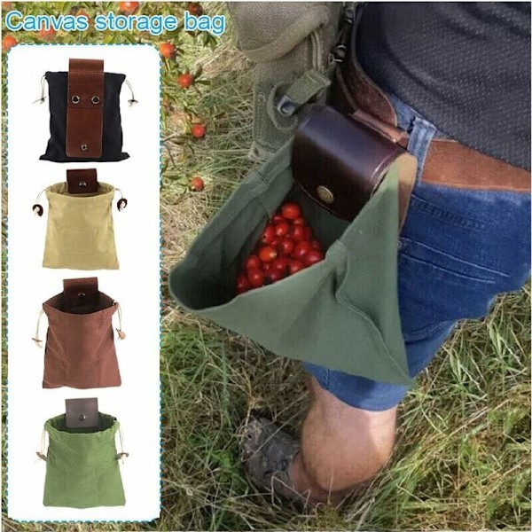(Grøn) Foldbar plukkelomme plukketaske af oxford stof frugter robust værktøjstaske med læder tæppe til camping/picnic/udendørs vandreture
