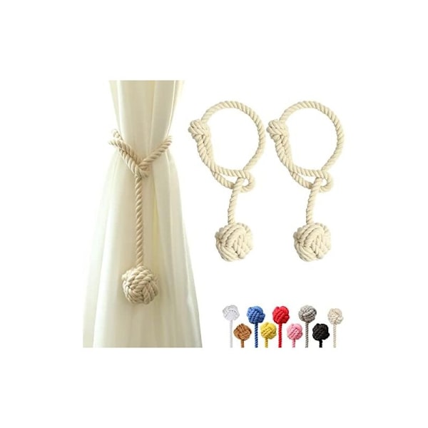 55 cm Set med 2 gardinomtag med stor boll vävd i bomull, handvävda för utomhusbruk (beige, 2)