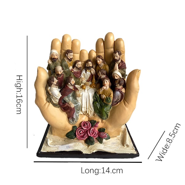 Håndlaget religiøs Jesus palme Jesus kristen siste nattverdsstatue i harpiks for hjem, hagedekorasjon (C)
