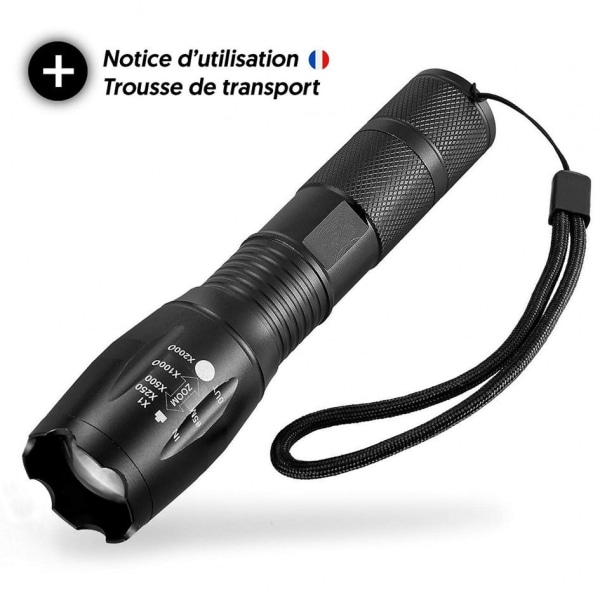 BRAVO ALFRED Ultra kraftfull LED-ficklampa XML-T6 Militärficklampa användbar för cykling eller vandring och 5 lägen inklusive Anti-aggressionsblixt, zoom