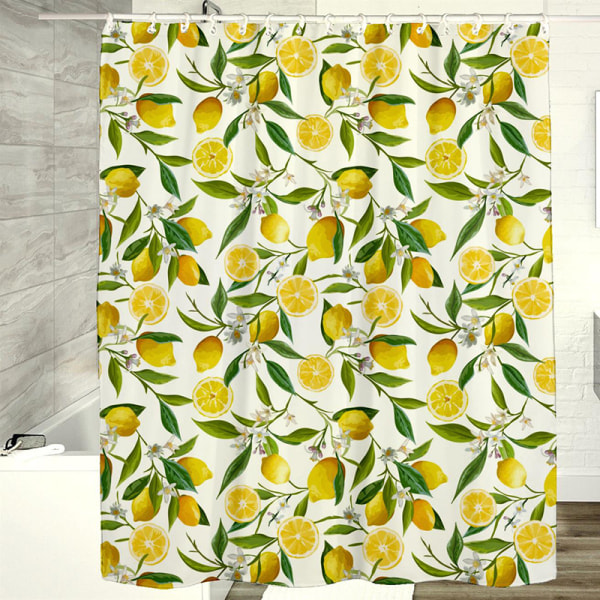 Citronsbruseforhæng 120 x 180 cm frugtgrønt blad bruseforhæng vandtæt og skimmelresistent polyesterstof bruseforhæng med 12 kroge