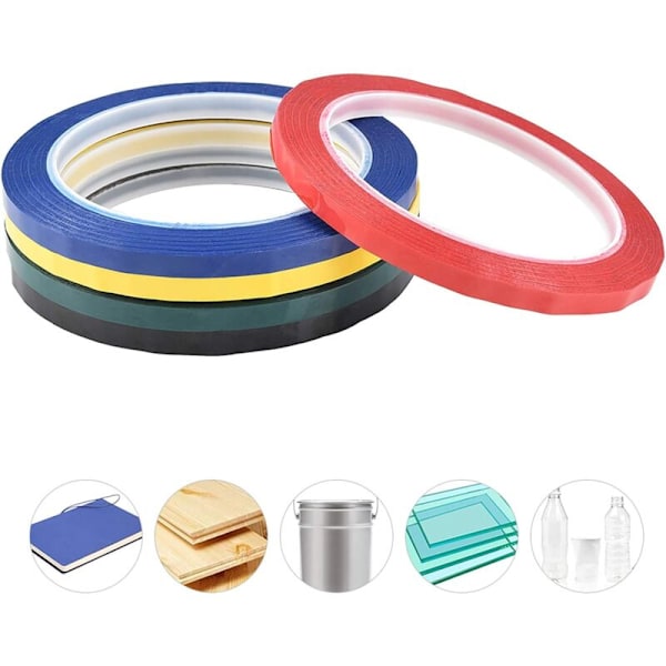 Tejp för whiteboard, självhäftande, 5 blandade färger, 6 mm x 66 m per rulle, set med 5 rullar