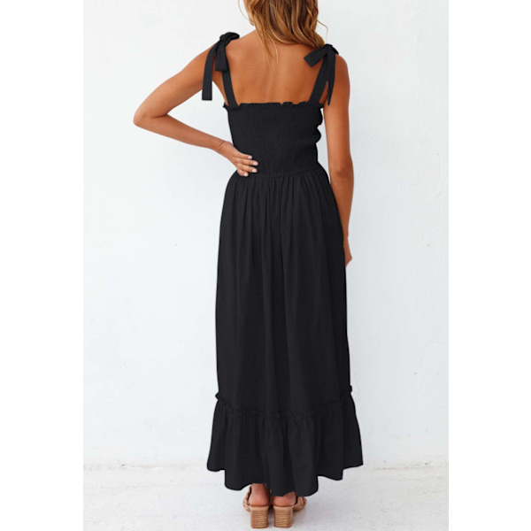 Kvinde 2023 Sommer Boheme Spaghetti Kjole, Firkantet Hals Solid Farve Ruffle A-Linje Strand Maxi Kjole