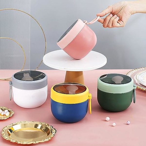 Assorterad frukostmugg (vit) läckagesäker yoghurtmugg med sked, praktisk bärbar assorterad frukostmugg, 600 ml utomhus snacksburk