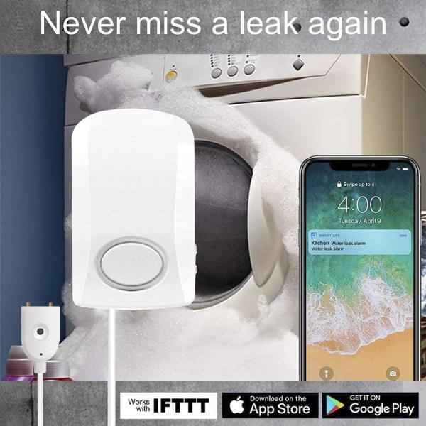 2 st Wi-Fi vattenläckagedetektor, 130dB smart översvämningsdetektor, vattendetektor trådlös vattenlarmsensor, Smart Life APP smartphone push-meddelande