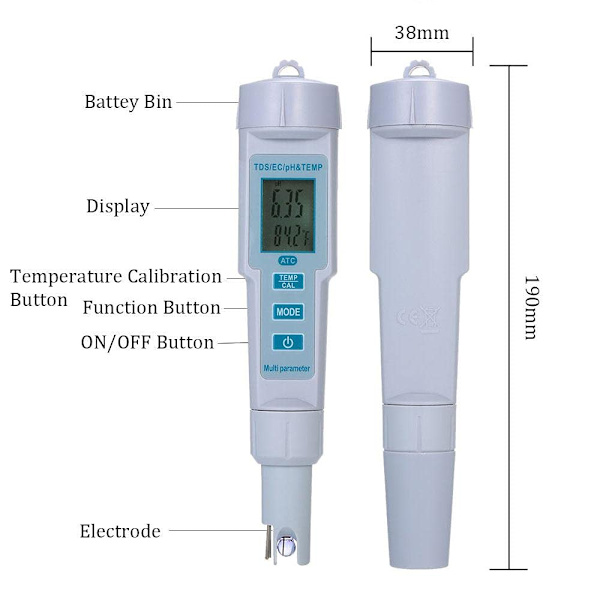 Vandkvalitetstester - 4 i 1 pH/EC/TDS/Temperatur Digital Tester Vandkvalitetsmonitor Akvarium Drikkevand Høj nøjagtighed Digital Tester