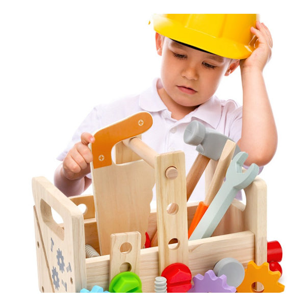 Träverktygssats för barn, verktygslåda i trä, Montessori-leksaker, barnrollspel, pedagogiska byggleksaker, leksaker för pojkar och flickor (stil 1)
