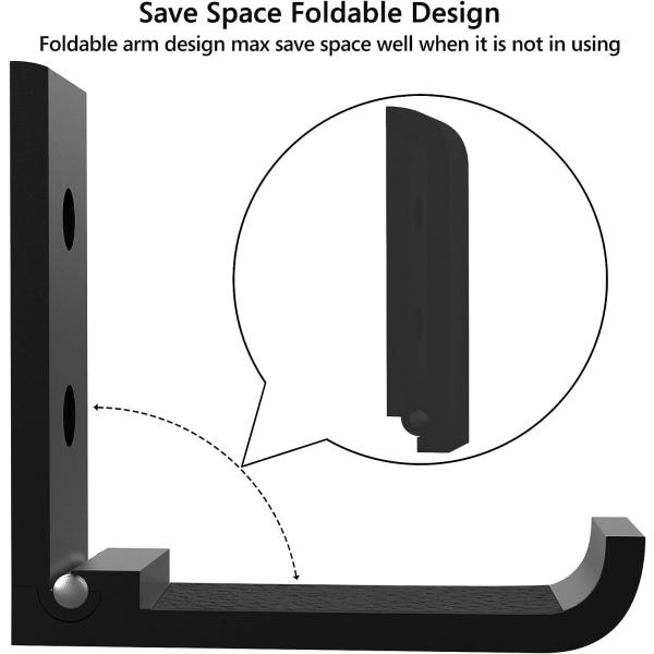 2-pak Foldbar Veggmontert Hodetelefonstativ, Holdbar Aluminium Hodetelefonholder for Universal Gaming Headset, Stativ Kommer med Hodebånd Beskyttende P