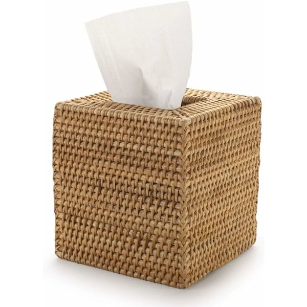 Fyrkantig tissuebox i rotting, distributörer för näsdukar i rotting, 14 x 14 x 14 cm, gul