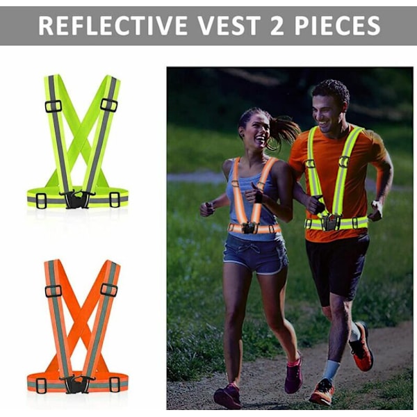 Grøn reflekterende vest sikkerhedsvest, justerbar og elastisk løberefleks med 2 stk. reflekterende armbånd sikkerhedsarmbånd til cykling,