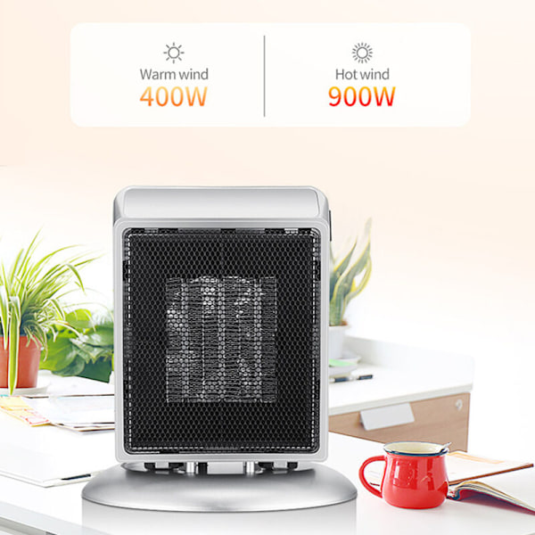 Elektrisk ekstra varme PTC hurtig opvarmning 400/900 W Beskyttelse mod væltning og overophedning mini ekstra radiator til hjemmet, kontoret, en person