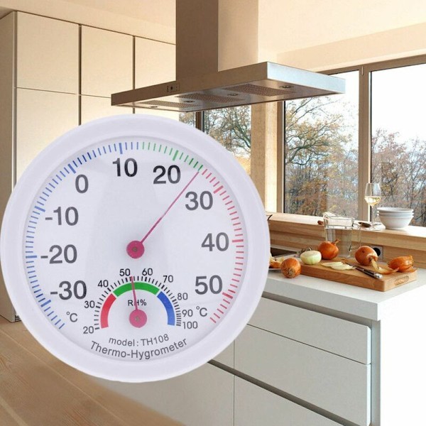 Vit Klockformad Inomhus- och Utomhustermometer och Hygrometer