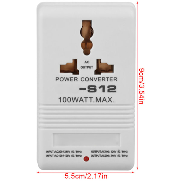100W Rejseadapter Spændingsomformer 110V/120V til 220V/240V Step-up og Step-down Transformer, til Forskellige Lande (CN Standard Stik)
