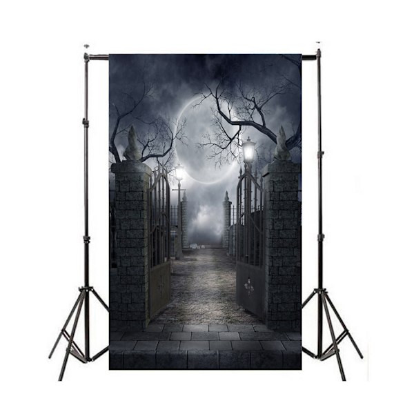 Halloween Night Full Moon Backdrop Mörk Trä Kyrkogård Fotografi Bakgrund Hemsökt Läskig Kyrkogård Fest Banner Halloween Fest Dekoration Pho