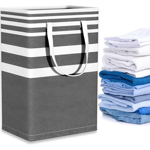 Gray.Grand Linen Tvättkorg, 75L Portabel tvättkorg med handtag, smutsig tvättkorg hopfällbar klädväska, förvaringskorg för tvättstuga vardagsrum