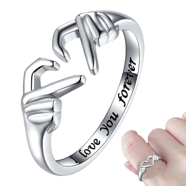 925 Sterling Silver Hjärt Ring Graverad Jag Kommer Alltid Älska Dig, Ring Justerbar, US 9