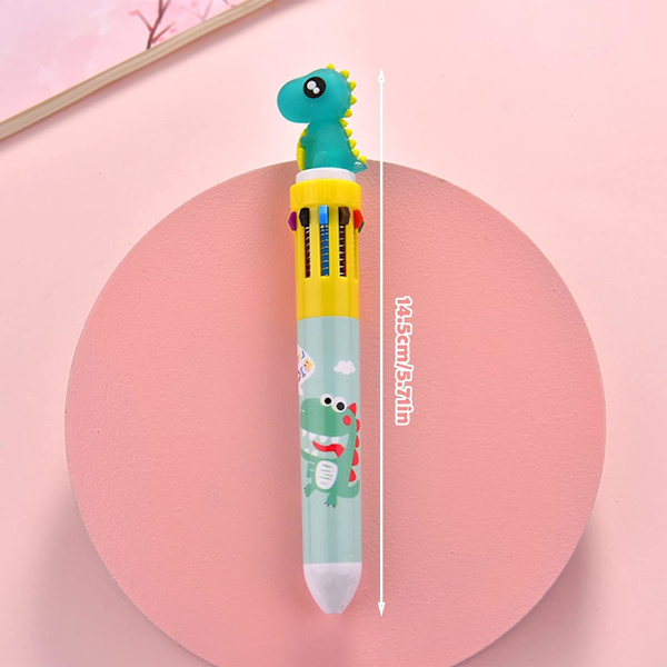 12 stk. 10-i-1 Dinosaur Retractable Rollerball Penne Multicolor, Retractable Kuglepenne, 10-Farvet Kuglepen til Kontorartikler Skoleartikler Stu