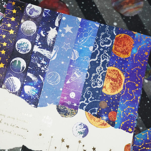 19 rullaa Hehe-paperiteippisettiä Kultafolio Galaksiaihe Amerikkalainen kuviopaperiteippi Tarra Sekoitettu koko Teippi Diy-käsityöartikkelit Scrapbook-lahjapakkaus